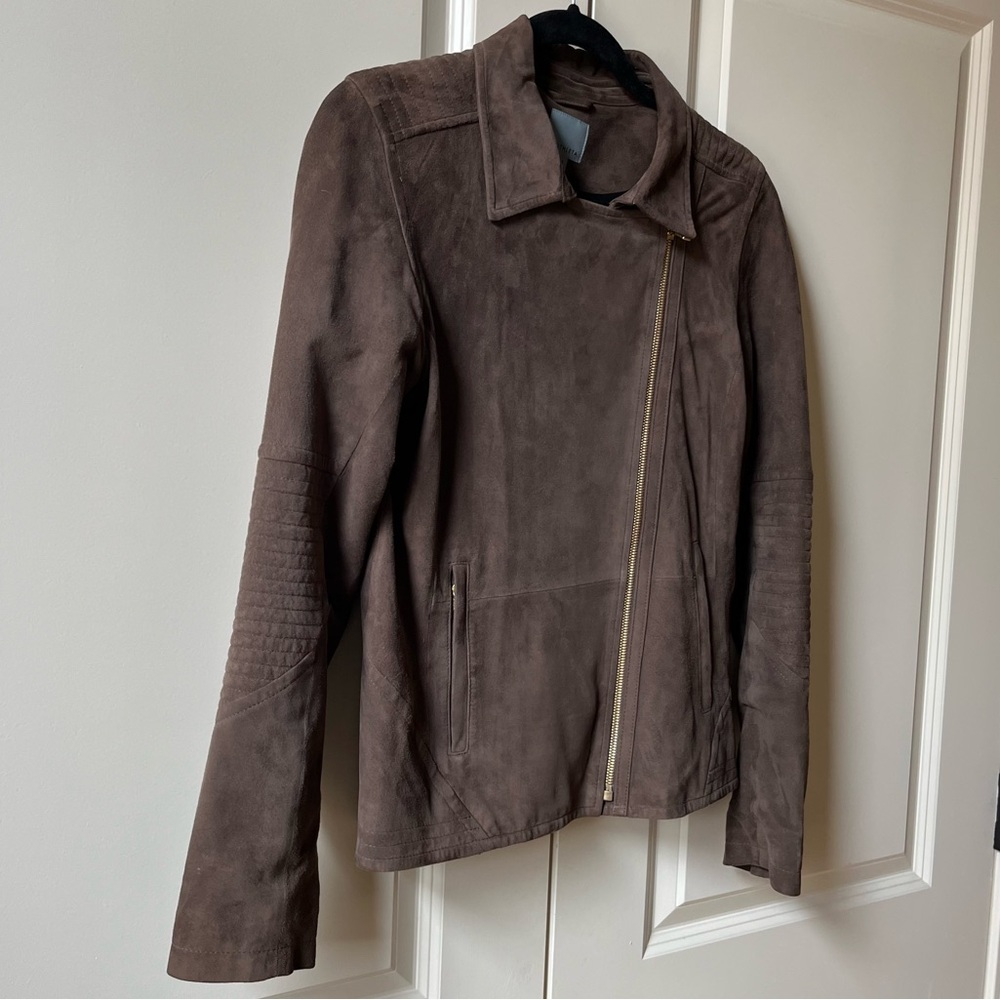 Like New Athleta Helena Suede Moto Jacket Dark Taupe size medium - Picture 5 of 12